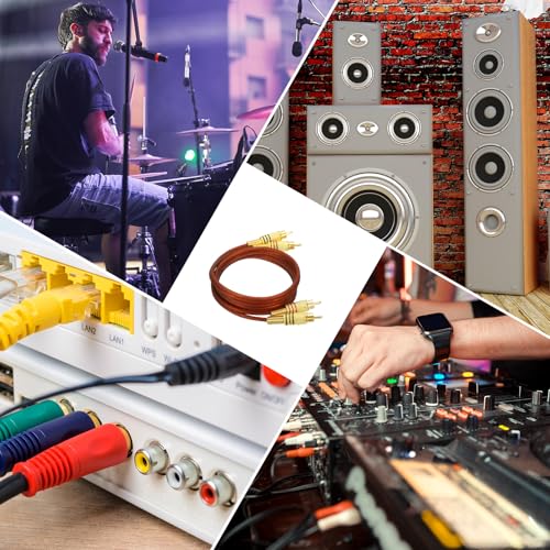 MECCANIXITY 2RCA Male to 2RCA Male Audio Stereo Cable, 3.3 ft RCA Subwoofer Cable with Gold Plated Plugs for Home Theater, HDTV, Amplifiers, Speakers, Red Brown Cable Gold Shell - color: Red Brown/Gold, size: 3.3 ft