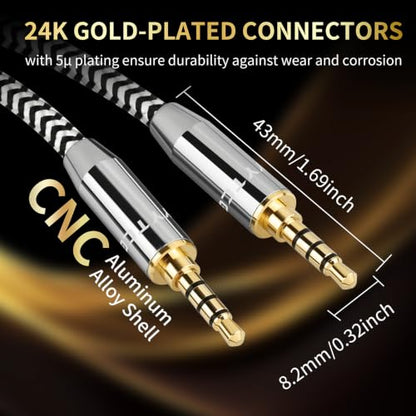 Audiophile 3.5mm Audio Cable, 4N OFC TRRS AUX Cord, 3.3ft | 24K Gold-Plated Plugs, Auxiliary Cord with HiFi Sound & Clear Calls, for Car Stereo, Home Audio, Smartphones, Headphones