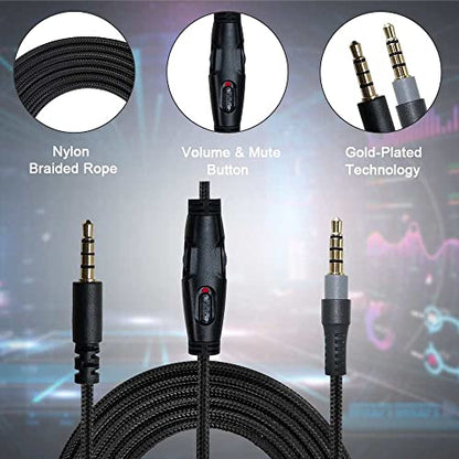 QJYTH Replacement Cord Compatible with Hyperx Cloud Alpha Headset | Inline Mute & Volume Control (No Inline Mic, Black)