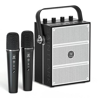 100W Powerful Voice Amplifier with 2 Wireless Microphones S99 | Big Pro Sound Portable Speaker with Microphone, Bluetooth Speaker PA System Karaoke Machine Support BT/USB/TF Card/Aux/Guitar - color: Black