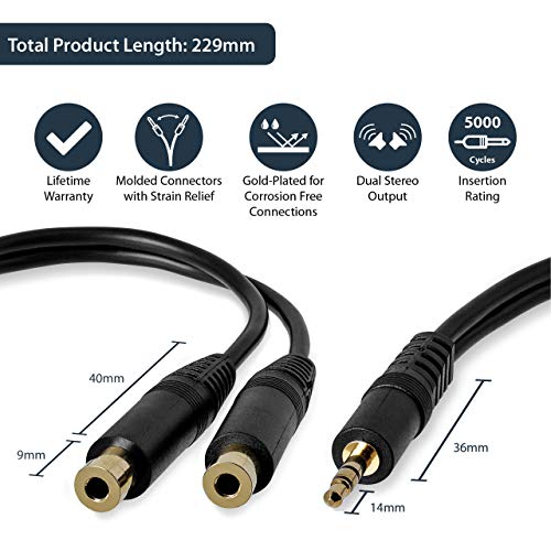 StarTech.com 6 in. 3.5mm Audio Splitter Cable - Stereo Splitter Cable - Gold Terminals - 3.5mm Male to 2x 3.5mm Female - Headphone Splitter (MUY1MFF),Black | Stereo Splitter Cable, Headphone Splitter, Gold Terminals - size: Standard Cable, style: Black