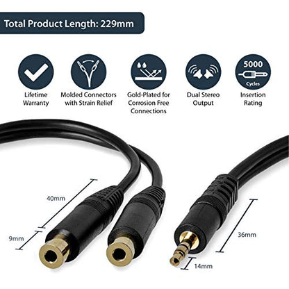 StarTech.com 6 in. 3.5mm Audio Splitter Cable - Stereo Splitter Cable - Gold Terminals - 3.5mm Male to 2x 3.5mm Female - Headphone Splitter (MUY1MFF),Black | Stereo Splitter Cable, Headphone Splitter, Gold Terminals - size: Standard Cable, style: Black