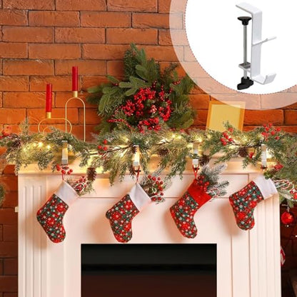 Fireplace Stocking and Garland Hanger, 2 in 1 Mantel Hanger for Garland, Fireplace Stocking Holders for Mantle Garland Hooks for Xmas Holiday Home Party Decoration - style: 4White