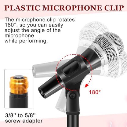 Copkim 2 Sets Mic Stand Round Base Microphone Stand Universal Detachable Podcast Mic Stand for Singing Studio Stage Karaoke, Height Adjustable from 33" to 60", with Mic Clip, 3/8'' to 5/8''adapter