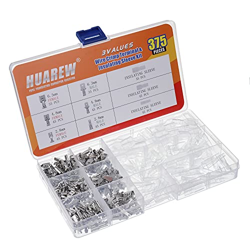 3 Values 375 Pcs 2.8/4.8/6.3mm Male and Female Wire Spade Connecto Crimp Terminal Insulating Sleeve Kit for Car Audio Speaker Electrical Wiring