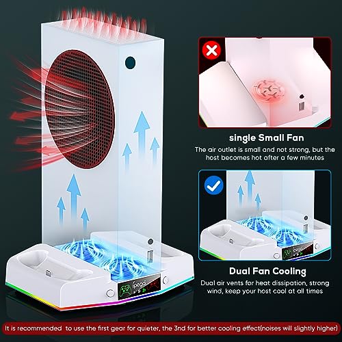 Upgraded Cooling Fan Stand for Xbox Series S with Charger Station | MENEEA Controller Charging Dock & Console Cooler System with 15 Colorful RGB Light & Headset Hook, Accessories for XSS