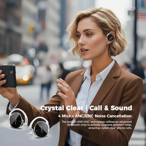 Micool Open-Ear Headphones Bluetooth V5.3, On Ear Headphones Wireless with Earhooks, Ear Clip On Earphones, Sports Headset Bluetooth with 4 Microphones, Noise Cancelling/Long Battery Life