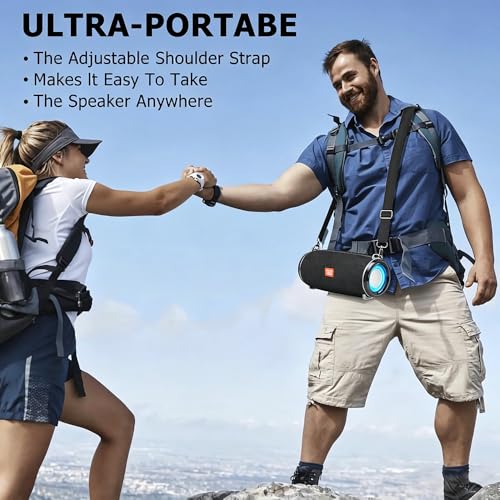 T&G 20W Loud Ourdoor Speaker with Strap, IPX5 Waterproof Portable Boombox | 12H playtime, Deep base, Travel Bluetooth speaker ,FM radio, TF/ USB/TWS. Ideal rugged gift for men, beach, golf,blue - color: BLUE