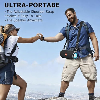 T&G 20W Peak Portable Bluetooth Speaker, IPX5 Waterproof Outdoor Boombox | 12H playtime, TWS pairing, clear Loud Radio With strap, FM radio, TF/ USB. Ideal rugged gift for men, beach, golf,black - color: balck