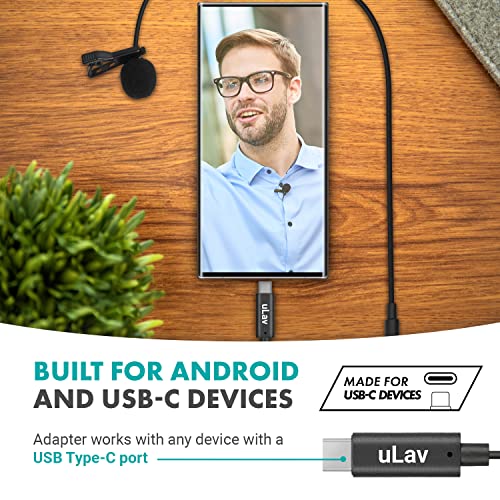 Movo uLav - Wired Omnidirectional USB-C Lavalier Clip On Microphone - External Clip On Mic for Android Smartphone, iPad Pro, USB Type-C Devices - Lapel Microphone for YouTube, Vlogging, Interviews