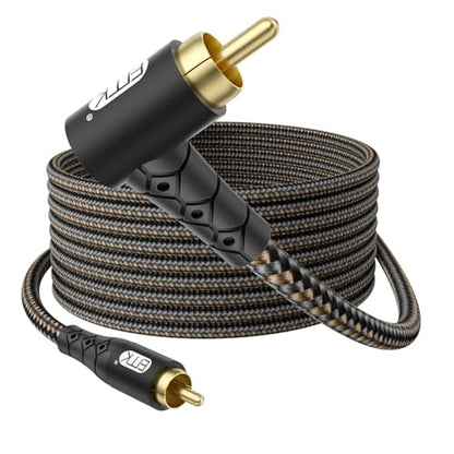 EMK 90 Degree RCA Subwoofer Cable 24K Gold-Plated Connector Nylon Braided Double Shielded – Support Digital & Analog Signals for Amplifier, Home Theater, Hi-Fi System,Subwoofer Black/15ft/5m - size: 15ft/5m, style: Black*90°RCA to RCA