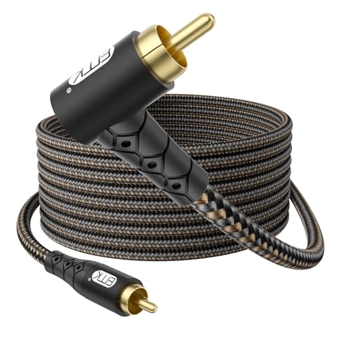 EMK 90 Degree RCA Subwoofer Cable 24K Gold-Plated Connector Nylon Braided Double Shielded – Support Digital & Analog Signals for Amplifier, Home Theater, Hi-Fi System,Subwoofer Black/50ft/15m - size: 50ft/15m, style: Black*90°RCA to RCA