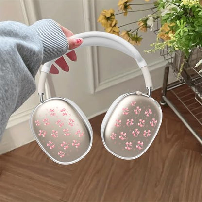 Kawaii Heart Cherry Clear Case for Airpods Max Headphones Cute Pink Bow Soft TPU Ear Cups Cover Anti-Scratch Silicone Ear Pad Protective Case Aesthetic Headband Cover for Apple Airpods Max - color: Bow cherry 27