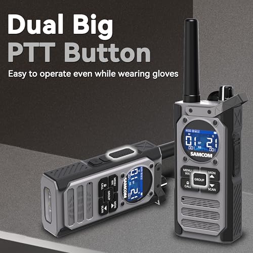 SAMCOM Commercial Walkie Talkies Long Range IP67 Waterproof Rugged Radio | AI Noise Reduction NOAA Weather FM Radio SOS Flashlight Group Repeater Capable Floats 2 Packs for Security School Church