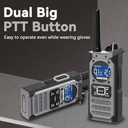 SAMCOM Commercial Walkie Talkies Long Range IP67 Waterproof Rugged Radio | AI Noise Reduction NOAA Weather FM Radio SOS Flashlight Group Repeater Capable Floats 2 Packs for Security School Church