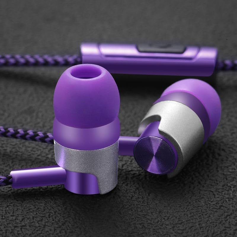Wired In-Ear Headphones with Noise Cancelling, Ergonomic Earbuds for Sports, 3.5mm Jack Compatible with Phones and Devices, Blue Purple Silver(silver) - color: silver