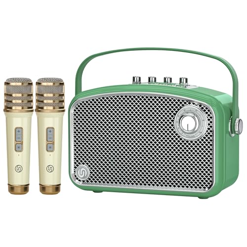 Karaoke Machine, 120W Peak Bluetooth Karaoke Speaker with 2UHF Microphones, Small PA System for Adults Kids with Bass/Trable/Echo Adjustment, Supports TF/USB/AUX/Live/Instruments for Home Party Events - color: Green