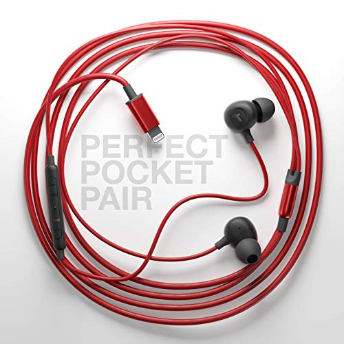 Thore iPhone 13/14 Earphones (V60) Wired in Ear Lightning Earbuds (Apple MFi Certified) Headphones with Microphone/Remote for iPhone 12/11/Pro Max/Xr/Xs Max/X/8/7 - Red - color: Red