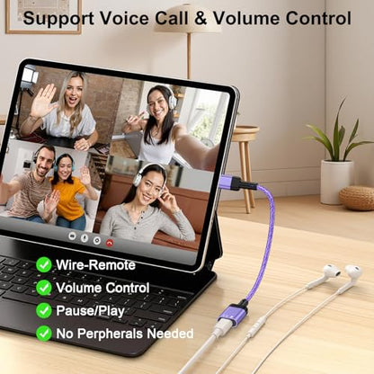 USB C to Lightning Adapter,iPhone 17e Headphone Adapter for iPhone 17e,17,Air,17 Pro,17 Pro Max,16 15 Pro Max Plus,USB C Male to Lightning Female Earbuds Adaptor Dongle Earphone Converter (NO CHARGE) - color: Purple