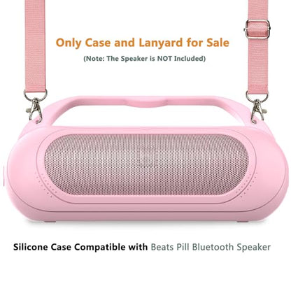 Silicone Cover Case for Beats Pill 2024 Wireless Bluetooth Speaker | Protective Stand Holder for Beats Pill Bluetooth Speaker Accessories With Should Strap (Pink Case) - color: Pink Case