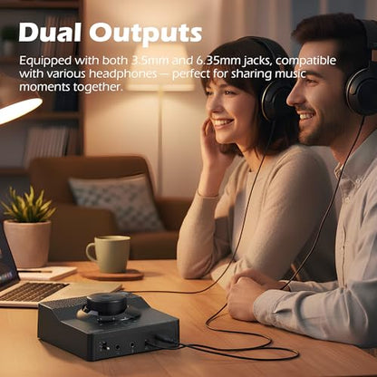 H1 DAC Amp, Digital to Analog Headphone Amp for PC, 3.5MM/6.35MM/Mic/EQ Optical/Coaxial/RCA Outputs with Treble & Bass Switch, Mini USB HiFi Headphone Amplifier for Mac PS5 Home Stereo