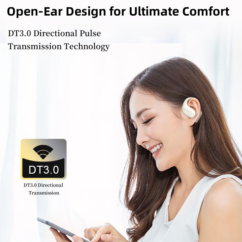 Open Ear Earbuds, True Wireless Headphones with Earhooks | Bluetooth 5.3 Air Conduction Sport Headphones | IPX4 Waterproof, Lightweight with Microphone