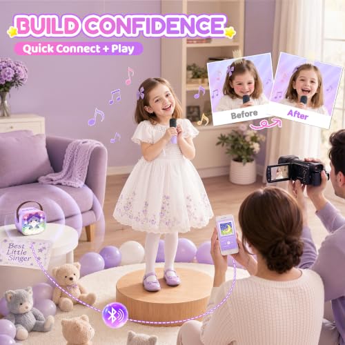 YLL Karaoke Machine for Kids, Portable Mini Speaker with 2 Wireless Microphones, Kids Toy Gifts for Girls Ages 3, 4, 5, 6, 7, 8, 9, 10+ Years Old, 4-12th Birthday Singing Home Family Party - color: Violet-Cat