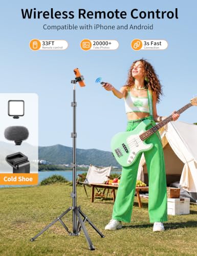 Flexible Tripod for iPhone, 88" Tall Cellphone Tripod with Gooseneck, Phone Holder and Wireless Remote, Camera Phone Stand for Recording Filming, Compatible with iPhone/Android - size: 88 inch