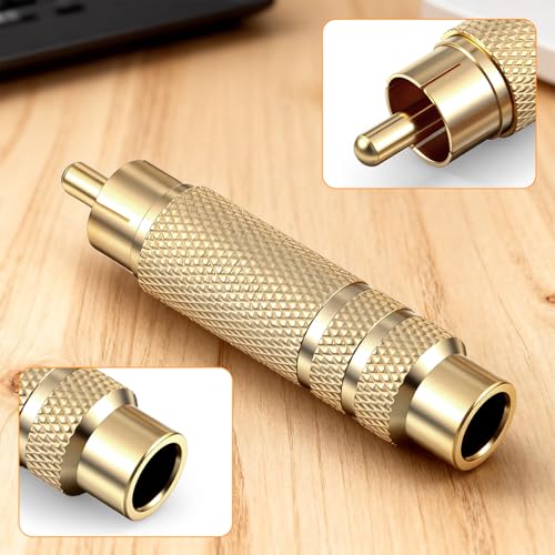RCA to 1/4 Inch Adapter, Gold Plated RCA Male Plug to 6.35 mm 1/4 Inch TS Female Audio Converter RCAMale Plug Adapter for Speaker, Microphones, Guitars and Various Audio Equipment, 2 Pack
