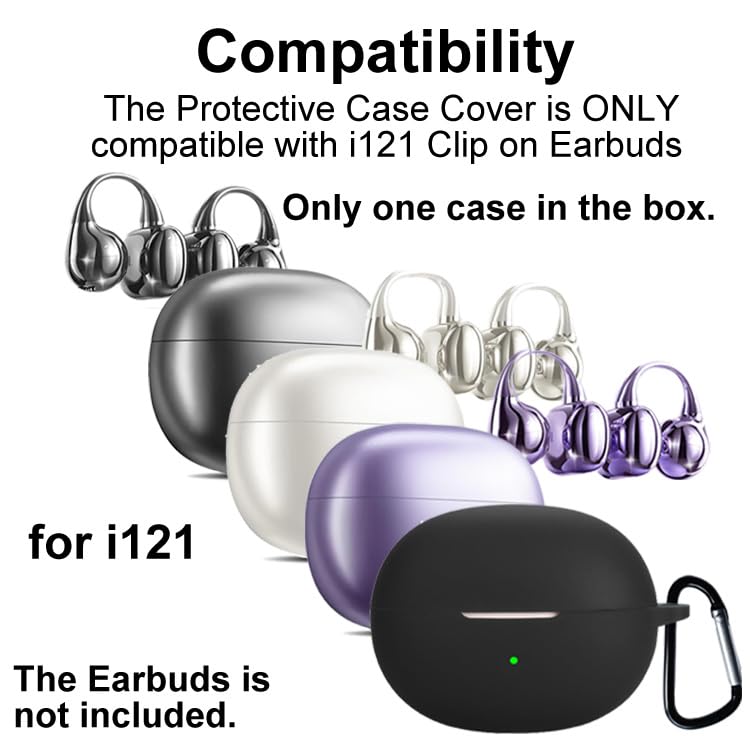 Silicon Case Cover Compatible with King Lucky Clip on Earbuds Open Ear Headphones i121 True Wireless Earbuds - color: Black