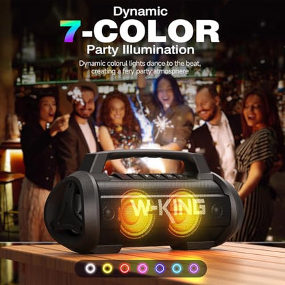 W-King Portable Bluetooth Speaker, 120W Peak Loud Bass Boombox Outdoor - style: D10