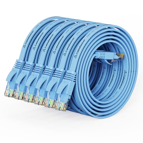 Cat 6 Flat Ethernet Cable 3ft 6Pack, 10Gbps, Blue | OFC Bare Copper 30AWG UTP Patch Cable, 550MHz, RJ45 Gold-Plated, Snag-Less Boots, Ideal for Gaming, Streaming, Router - color: Blue-Flat, size: 3ft