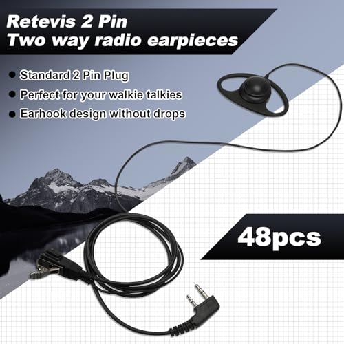 Macarrie 6 Pcs Radio Headset with Mic 2 Pin D Shape Walkie Talkie Earpiece with Mic Walkie Talkie Earpiece Compatible with Rt68 Rt19 Rt27 Rt28 Rt22 Rt21 H-777 2 Way Radios, Soft Ear