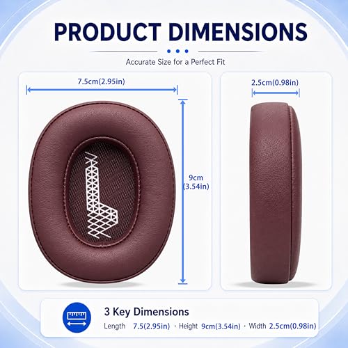 Replacement Ear Pads for JBL Live 500BT/Live 500 BT Headphone, Extra Thick Cushions, Ear Cups Cover, Soft Leather＆Memory Foam Headset Earpads (Red) - color: Red