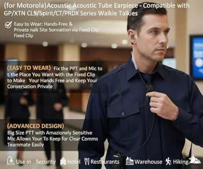 Earpieces for Motorola Walkie Talkies with Mic 2 Pin Acoustic Tube Headset and PPT for CP200 GP2000 XU1100 PRO1150 MU12 (2 Pack)