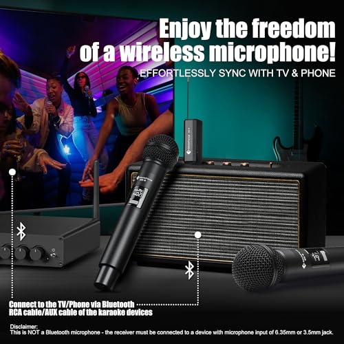 Wireless Karaoke Microphones, Singing Microphone for Speaker | Dual Handheld Mics with Receiver, 240ft Wireless Range, Plug-and-Play, 8hr Battery Life, USB Recharge - color: Black