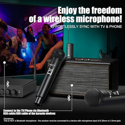 Wireless Karaoke Microphones, Singing Microphone for Speaker | Dual Handheld Mics with Receiver, 240ft Wireless Range, Plug-and-Play, 8hr Battery Life, USB Recharge - color: Black