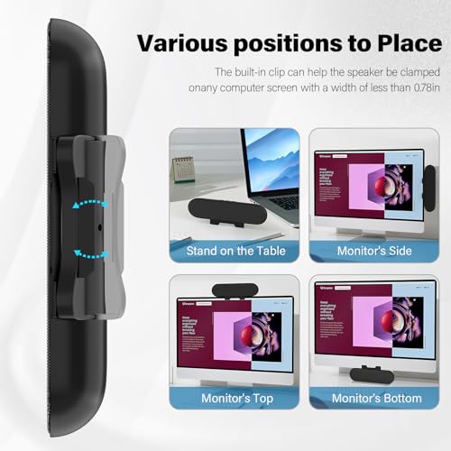 YYV Computer Speakers for Desktop Monitor | Single USB Speakers for Desktop PC,Laptop Speaker with Loud Sound,Volume Control Easily Clamps to Monitors(Black)
