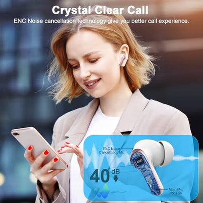 Wireless Earbuds, Bluetooth 5.4 Headphones, 50H Playtime in Ear Earphones | with 4 ENC Noise Cancelling Mics, IP7 Waterproof in Ear Earphones, LED Display Fast Charging Case, HiFi Stereo Deep Bass - color: Rose gold