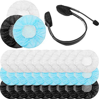 BBTO 300 Pieces Disposable Headphone Covers Non Woven Sanitary Fabric Headset Earphone Covers for Ear Pad Headphones(S-6.5 cm,White, Blue, Black) - color: White, Blue, Black, size: S-6.5 cm