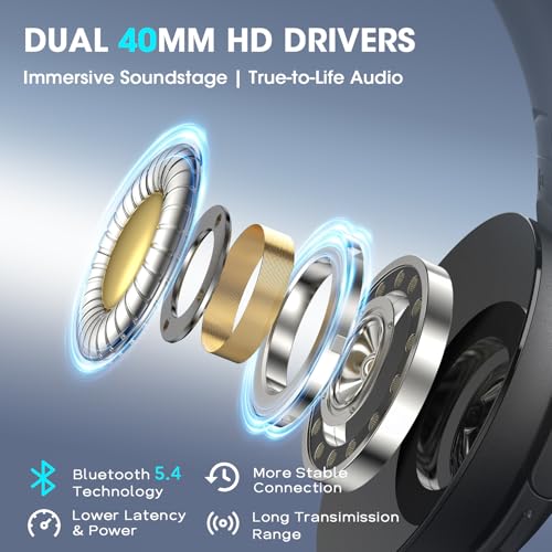 DOQAUS Bluetooth Headphones Over Ear Wireless, 90H Playtime, APP Control | 9 EQ Mode, Headphones Wireless with HiFi Deep Bass, Bluetooth 5.4, Memory Foam Earpads, ENC Mic, for Travel, Phone, PC, Black - color: Black&App Version