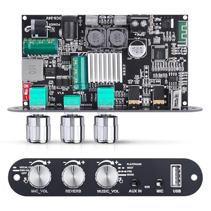 Bluetooth5.3 Mini Amplifier Board 100W Mono Power Amp with TWS Box | Karaoke Audio Amps Module with Boost for Home/Outdoor DIY Speakers, DC 9-24V, MIC and Reverb, Supports BT/USB/AUX Inputs - color: Silver ZK-1001UM