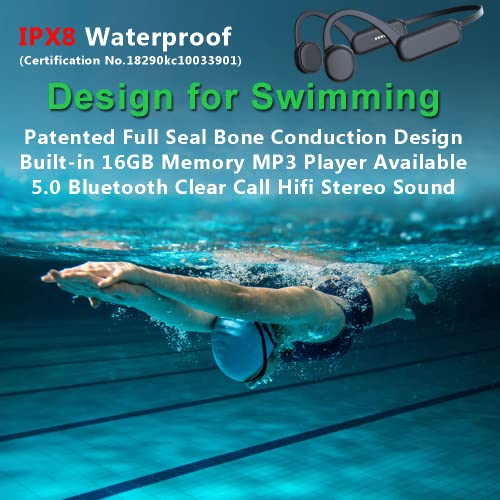 IHAO Swimming Headphones True Bone Conduction Open Ear Headset MP3 Player Built-in 16G Memory IP68 Underwater Waterproof Stereo Bluetooth Earphone for Driving Bicycling Running Skiing-Black - color: Black IHX18