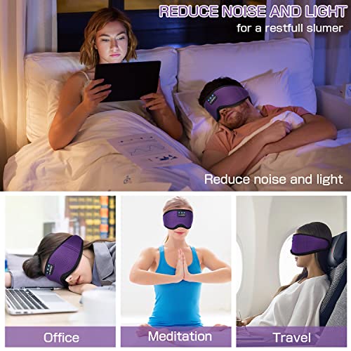 LC-dolida Sleep Headphones, Silk Sleep Mask Bluetooth Wireless Music Eye Mask, Sleeping Headphones for Side Sleepers Sleep Mask with Bluetooth Headphones Ultra-Thin Stereo Speaker Perfect for Sleeping - color: Purple Silk