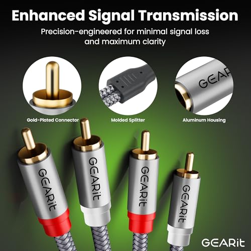 GEARit RCA Cables Car Audio 20ft, Oxygen Free Copper RCA Cables with Dual Shielding & Gold-Plated Connectors, Audio Cable for Subwoofer Cable, Hi-Fi System, Amplifier, Active Speakers, Gaming Consoles - size: 20 Feet