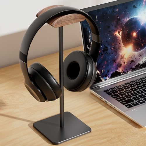 Wooden Headphone Stand for Desk - Headphone Holder | headset stand with Aluminum Hanger and wooden support, headphone holder for AirPods Max, Sony, Bose, Beats and More