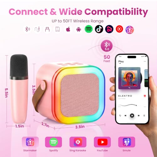 Mini Karaoke Machine, Portable Bluetooth Speaker & 3 Wireless Microphones | Karaoke Player Karaoke Microphone For Family Home Party Outdoor With HI-FI Sound | 5 Magic Sound | PA System | USB | TF | AUX - color: Lavender