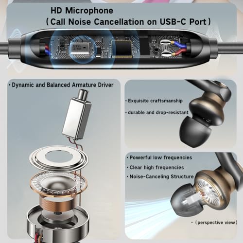 Wired Earbud with ENC Noise-canceling Mic Deep bass Dual-unit Headphones | Noise Cancellation Hi-Fi Earbuds Wired Immersive Bass In Ear Earphones compatible with iPhone 15 16 17 Pro Max Air Android