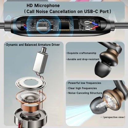 Wired Earbud with ENC Noise-canceling Mic Deep bass Dual-unit Headphones | Noise Cancellation Hi-Fi Earbuds Wired Immersive Bass In Ear Earphones compatible with iPhone 15 16 17 Pro Max Air Android