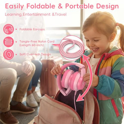 Candy Bila USB C Kids Headphones for School,Wired Over-Ear for Boys Girls | 85dB Safe Volume, Stereo Sound, Adjustable headband, Foldable ,Compatible USB-C Plug iPads,Tablets, Laptops, Light Pink - color: Light Pink